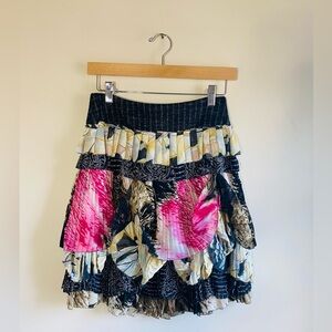 Diane Von Furstenberg Pink, Black and Cream Tiered A-Line Skirt